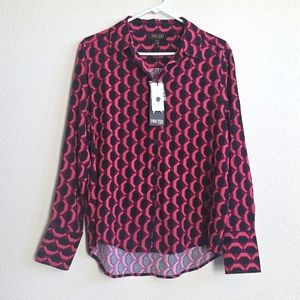 NWT Truth by Republic Geometric Button-up Long Sleeve Viscose Blouse Burgundy